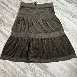 Juicy Couture Brown Velour Tiered Lace Skirt Small Petite Boho Y2K